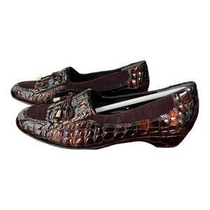 Ros Hommerson Teresa Flat Brown Crocodile Patent Leather and Suede Women's 6SS